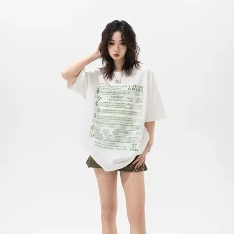 YEP复古潮牌字母印花短袖t恤女夏季2024新款纯棉情侣半袖宽松上衣图片