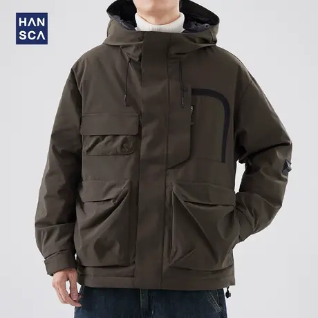 hansca白鹅绒羽绒服男款冬季潮牌户外工装连帽多口袋防风保暖外套图片