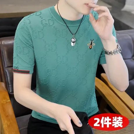 冰麻男士短袖针织衫冰感夏装上衣服潮流帅气T恤薄款毛衣男装体恤商品大图