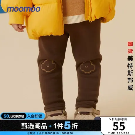 moomoo童装女小童针织打底裤冬新款宝宝加绒保暖弹力裤子萌趣长裤商品大图