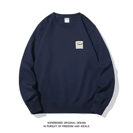 趣味方块笑脸圆领卫衣男小众设计感美式复古简约套头宽松休闲上衣图片