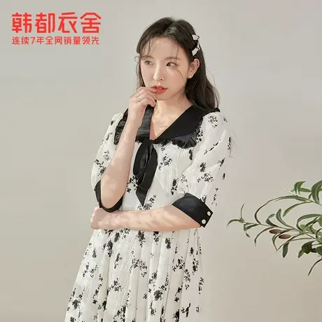 韩都衣舍收腰雪纺碎花连衣裙女装2023夏装法式茶歇清新长裙少女装图片
