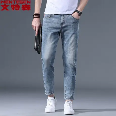 文特森春季新品直筒九分裤男休闲弹力修身韩版百搭潮流复古牛仔裤商品大图