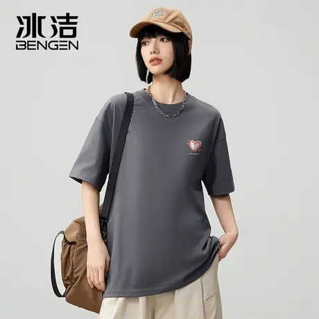 冰洁灰色短袖t恤女2024新款简约100%纯棉打底衫ins潮流气质上衣女商品大图