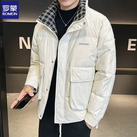 罗蒙冬季加厚男士外套2023新款立领青年潮流保暖短款工装羽绒服男图片