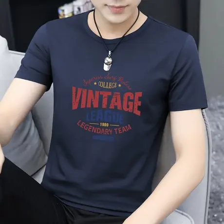 莫代尔短袖t恤男装夏季冰丝凉感半袖潮牌潮流速干上衣服圆领体恤商品大图