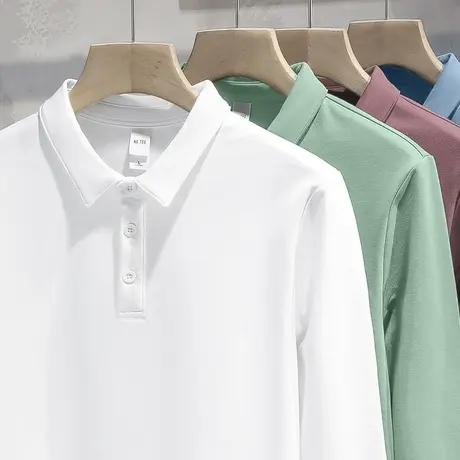 翻领t恤男士长袖纯色白色polo衫保罗有领商务秋季潮流带领打底衫商品大图