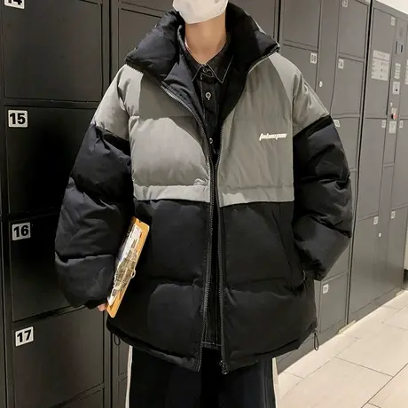 2023新款秋冬季加厚棉服撞色拼接棉衣男ins潮牌港风休闲百搭外套商品大图