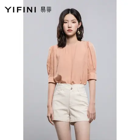 Yifini/易菲简约宽松气质百搭衬衫女纯色小众衬衣上衣夏季新商品大图