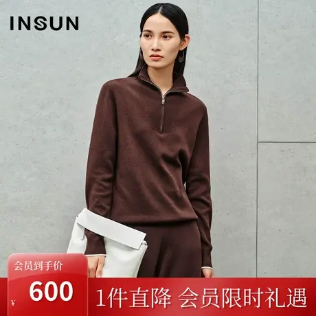 恩裳2023秋装新款半开拉链老钱风休闲针织衫宽松落肩美拉德上衣女图片