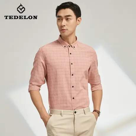 太子龙2023新款男士春秋长袖红色格子衬衫春季高级感男生休闲衬衣商品大图