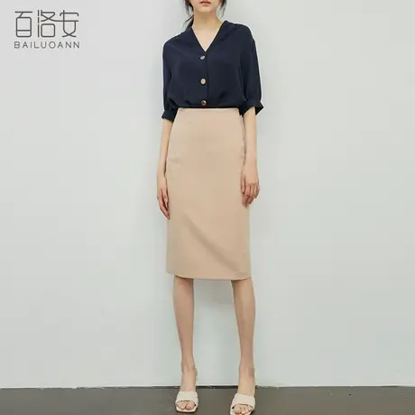 百洛安高腰半身裙女中裙夏季新款中长款通勤一步裙修身显瘦包臀裙图片