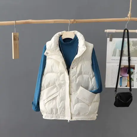 韩范立领羽绒棉服马甲女2023秋冬宽松亮面棉马甲坎肩外穿外套背心图片