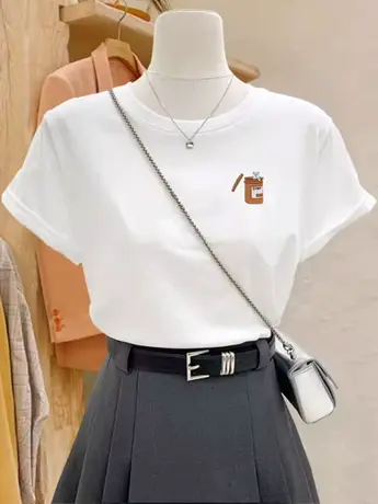 美式复古白色仿棉短袖t恤女夏季2023新款气质时尚洋气时髦上衣服商品大图