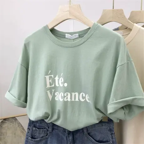 ins短袖t恤女夏2022新款小衫潮韩版学生宽松休闲半袖港风个性上衣图片