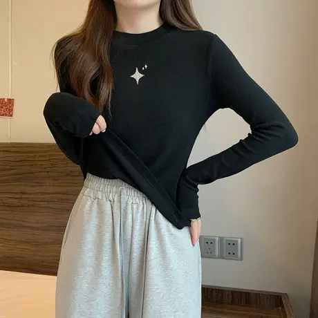小立领德绒打底衫女秋冬内搭洋气高级感修身大码长袖t恤上衣ins潮图片