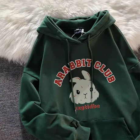 oversize兔年本命年连帽卫衣女秋冬加绒加厚ins潮牌宽松大码外套商品大图