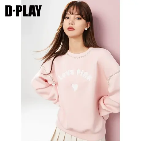DPLAY秋装新款ins风甜美橘粉色立体堆片绣套头宽松卫衣商品大图