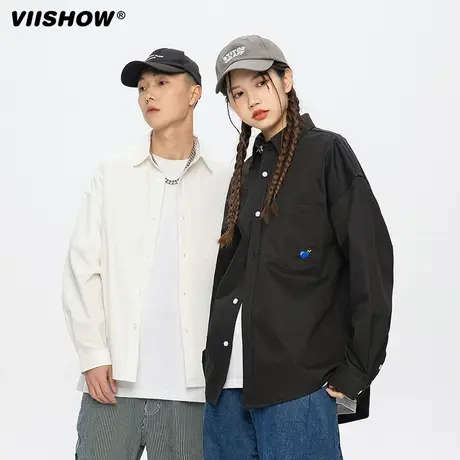 VIISHOW长袖衬衫男日系简约爱心刺绣春秋季潮牌街头宽松百搭衬衣商品大图