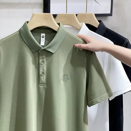 翻领短袖polo衫男潮牌夏季t恤韩版纯色潮流2023新款休闲体恤上衣商品大图