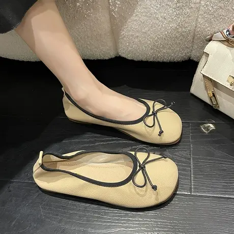 单鞋女平底2023新款夏季蝴蝶结仙女鞋温柔法式软底浅口豆豆鞋瓢鞋商品大图