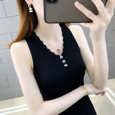 黑色吊带背心女遮乳设计感美背外穿西装内搭保暖网红爆款打底衫女图片