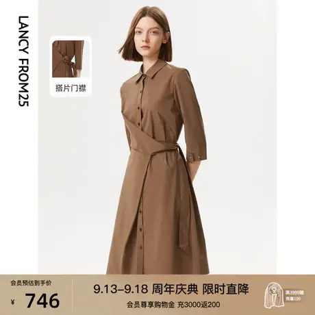 【会员专享】朗姿法式棉质polo领休闲衬衫连衣裙女秋新款裙子小众图片