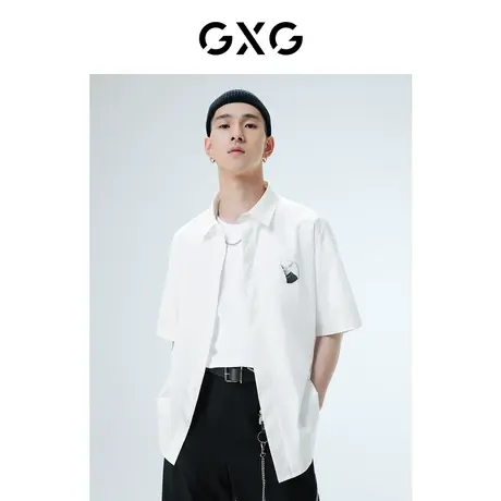 GXG男装 [新尚]白色短袖衬衫KYSHACAT联名潮流印花 春季新品图片