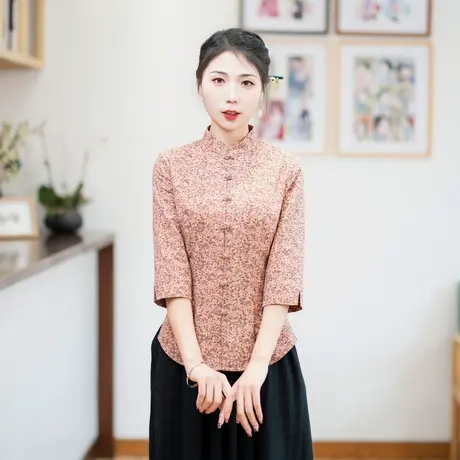 筠雅女装中国风唐装半身旗袍上衣2025新款中式盘扣茶禅服服24J071商品大图