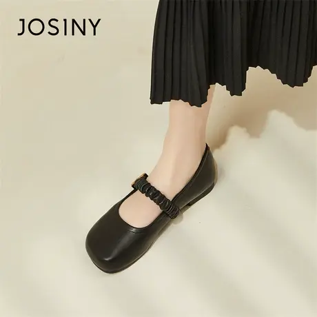 Josiny/卓诗尼玛丽珍女鞋2024新款春季一字带厚底浅口单鞋小皮鞋商品大图
