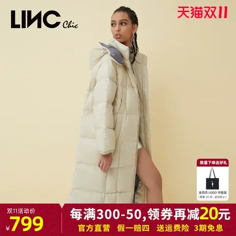 LINC金羽杰羽绒服女2023冬新款反季断码女款加厚中长款连帽面包服商品大图