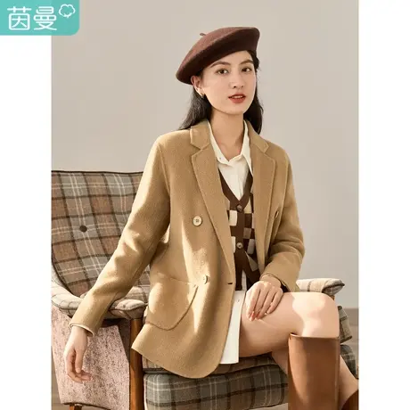 【商场同款】茵曼2023冬女装新款经典翻驳领设计修饰脖颈线条外套图片