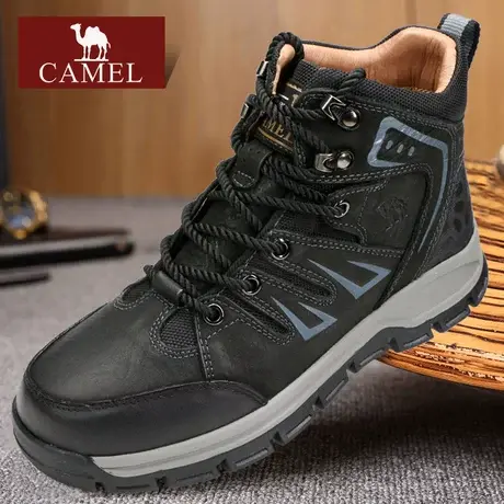 Camel/骆驼男鞋冬季款加绒加厚保暖真牛皮高帮爸爸户外靴休闲靴子商品大图