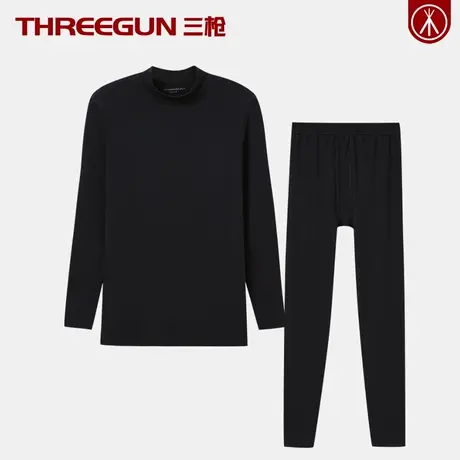 三枪半高领保暖内衣纯棉情侣女中厚青年男全棉秋衣秋裤套装棉毛衫图片
