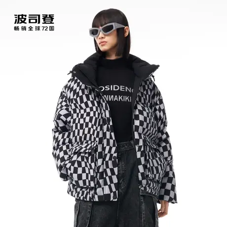 【ANNAKIKI联名】波司登设计师联名款女短款羽绒服可脱卸帽棋盘格商品大图