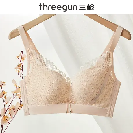 三枪内衣女小胸聚拢无钢圈薄款大胸显小防下垂上托蕾丝性感文胸罩图片