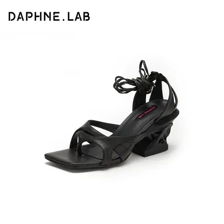 DAPHNELAB达芙妮无糖3D打印绑带高跟凉鞋女2023新款百搭分趾凉鞋图片