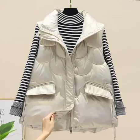 潮款羽绒棉马甲女冬短款立领小个子时尚2023新款外穿无袖背心坎肩商品大图