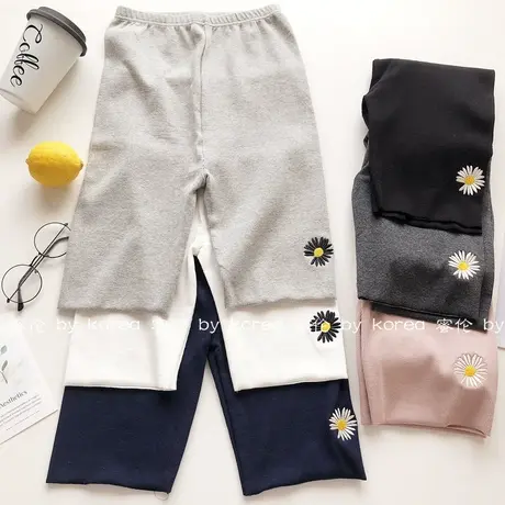 夏季棉五分打底裤韩国东大门ins刺绣小雏菊中裤健身骑行瑜伽大码图片