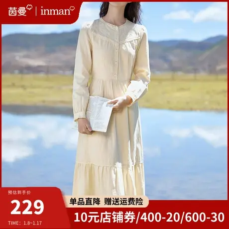 茵曼法式复古全棉连衣裙女2024年春季新款超好看显瘦打底裙长裙子图片