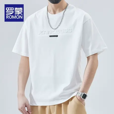 罗蒙白色透气短袖t恤男士潮牌大码夏季2024新款爆款衣服男装体恤商品大图