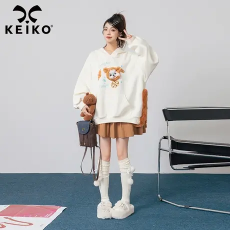 KEIKO 奶系穿搭卡通连帽卫衣女厚2023秋冬韩系慵懒风oversize卫衣商品大图