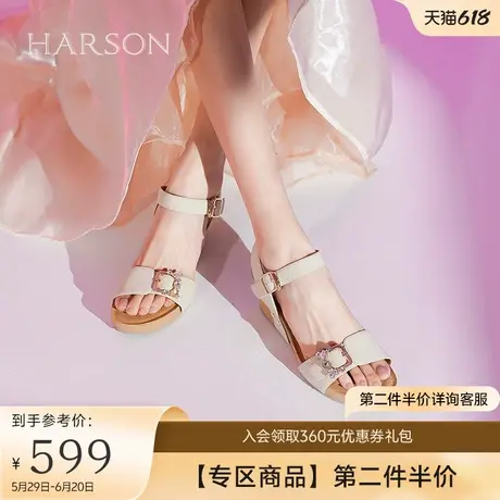 哈森坡跟凉鞋女夏季新款复古皮带扣勃肯鞋高跟一字带凉鞋HM237408图片