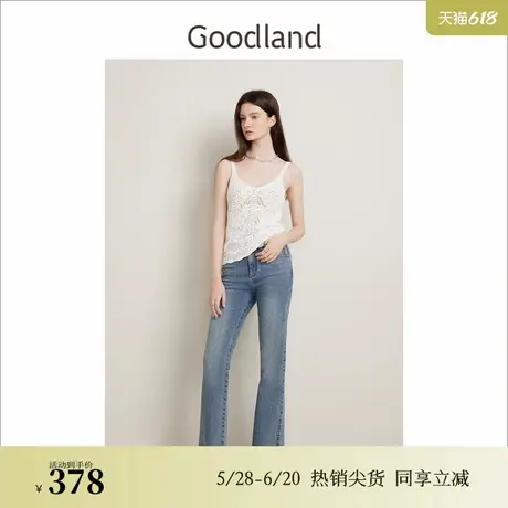 Goodland美地女装春季法式优雅镂空花型时尚吊带小背心图片