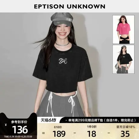 EPTISON短袖T恤女2025夏季新款短款复古宽松休闲小个子辣妹上衣商品大图