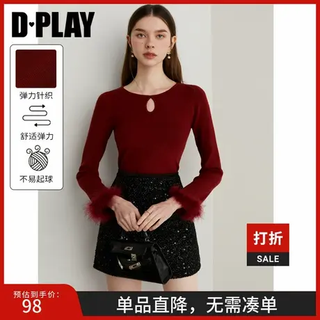 DPLAY【惠品】2025年春季新款红色针织衫内搭洋气独特气质上衣女商品大图