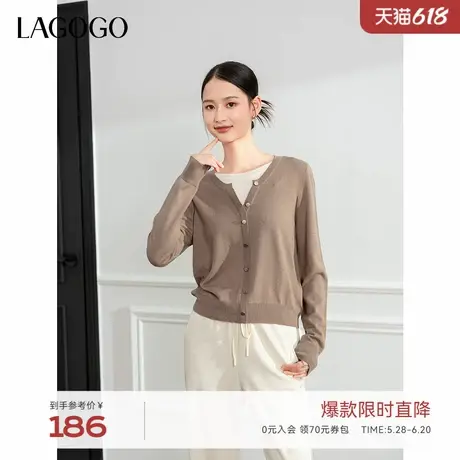 LAGOGO弹力舒适毛针织衫女拉谷谷2024年冬季新款假两件撞色上衣图片