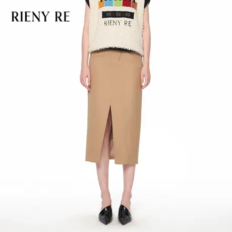 RIENYRE半身裙女2023秋季新款美式高级设计感开叉高腰修身半裙女图片