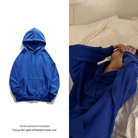 欧式蓝色卫衣加绒宽松ins慵懒风oversize胖mm炸街外套大码情侣装图片