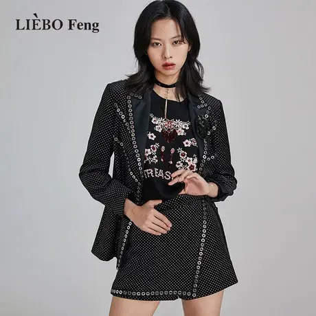 裂帛LIEBOFeng2023春季新商场同款百搭修身阔腿波点绒面裙裤图片